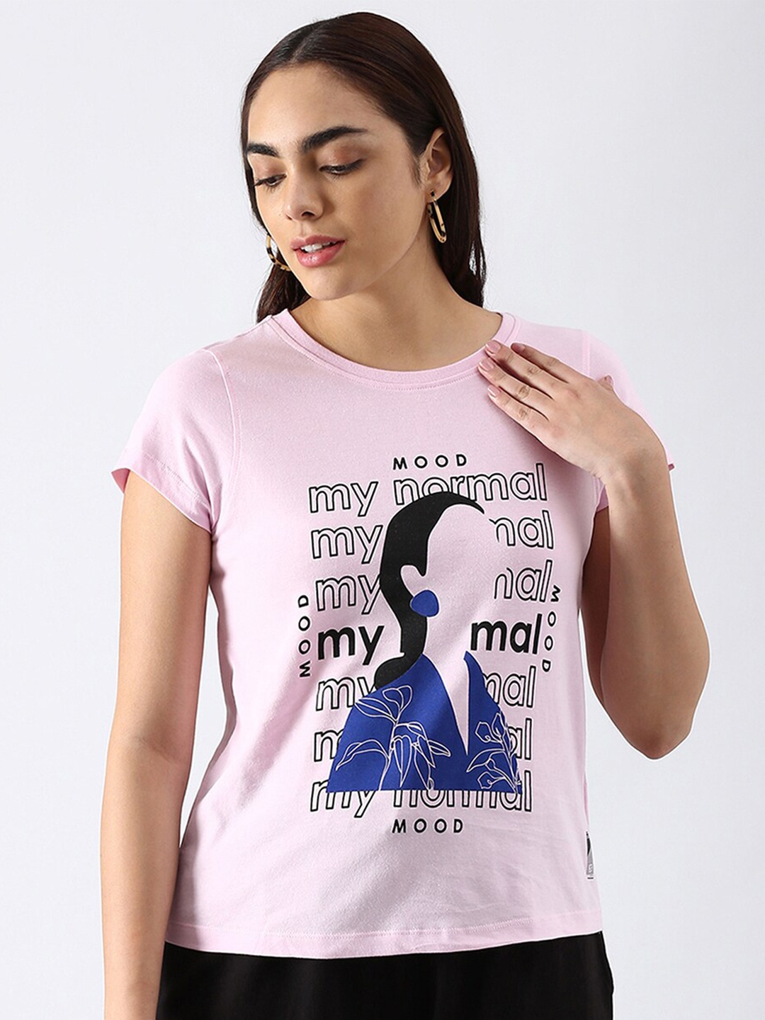 

abof Women Pink Printed Pure Cotton T-shirt