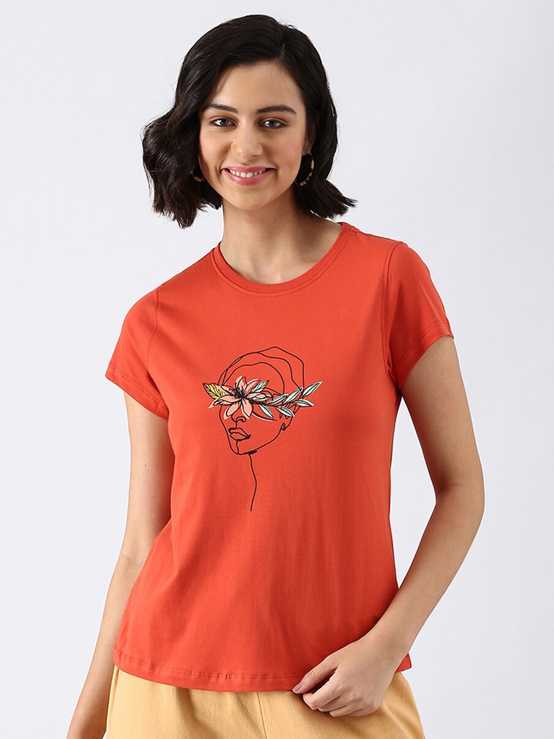 

abof Women Red & Black Typography Printed Pure Cotton T-shirt