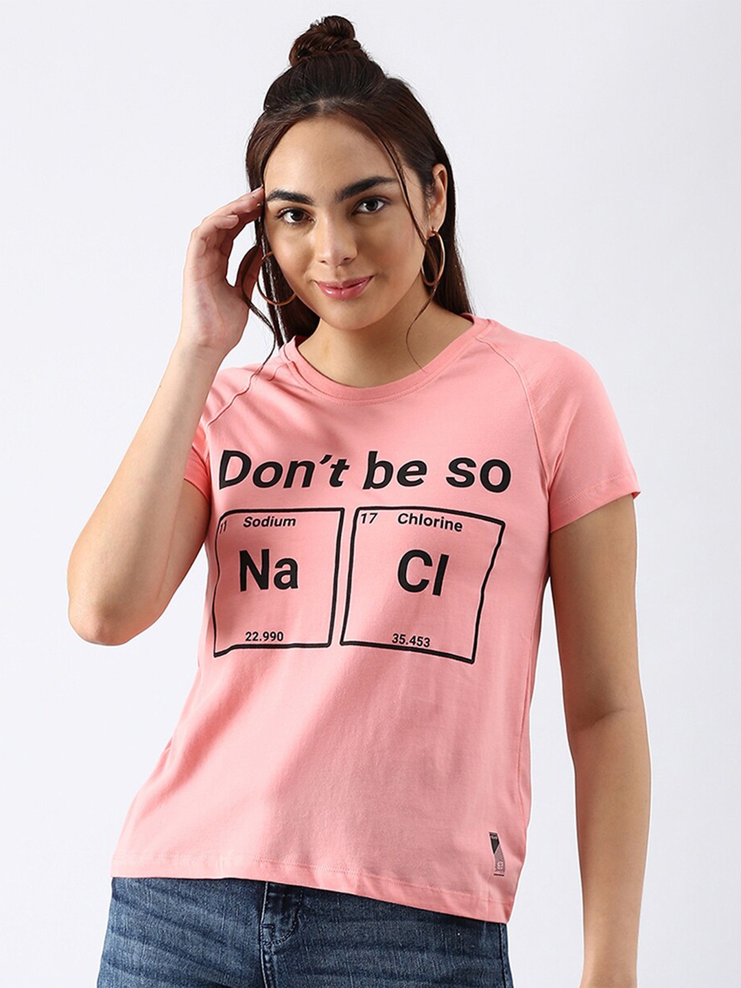 

abof Women Pink & Black Typography Printed Pure Cotton T-shirt