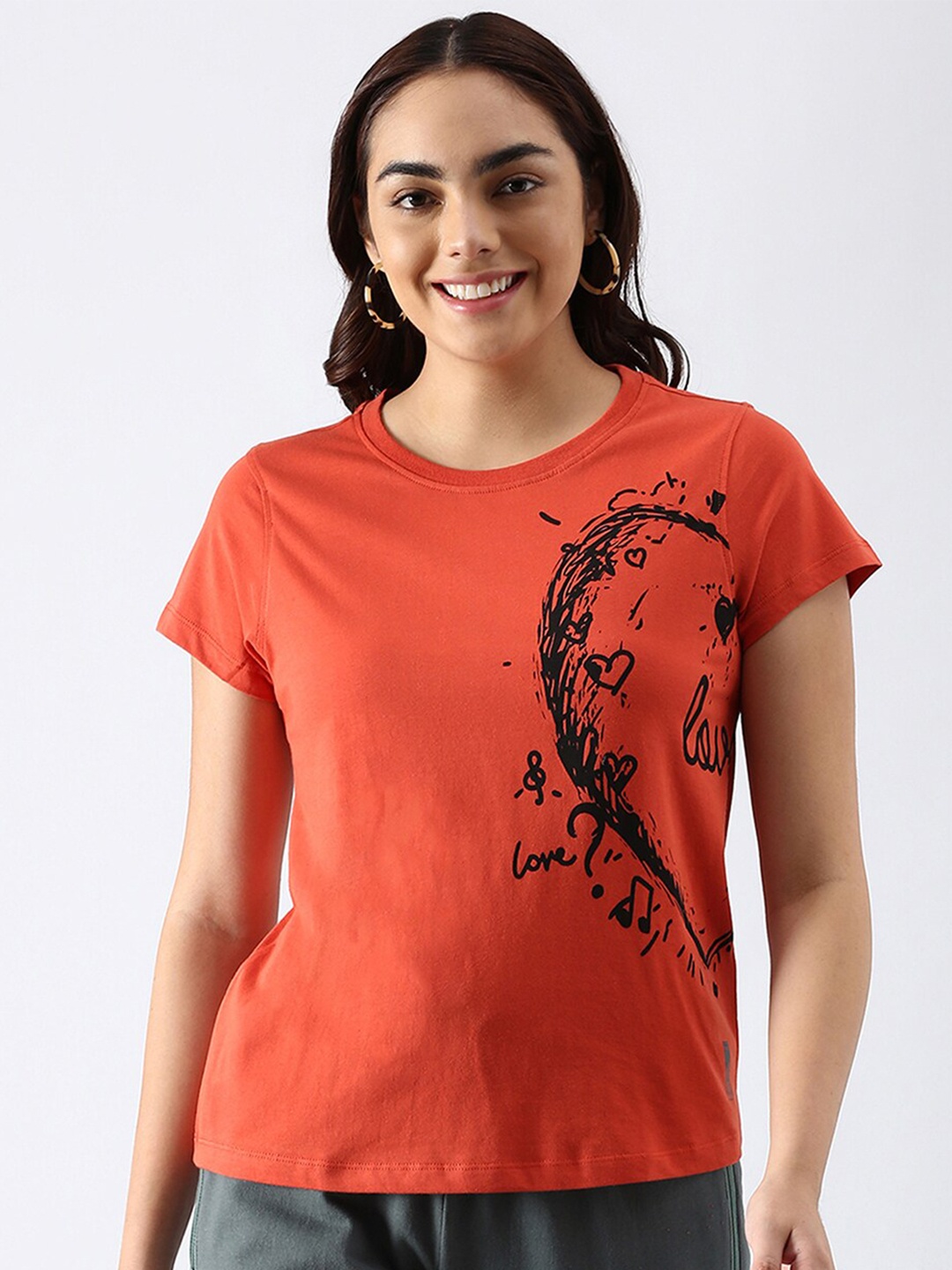 

abof Women Red Printed Pure Cotton T-shirt