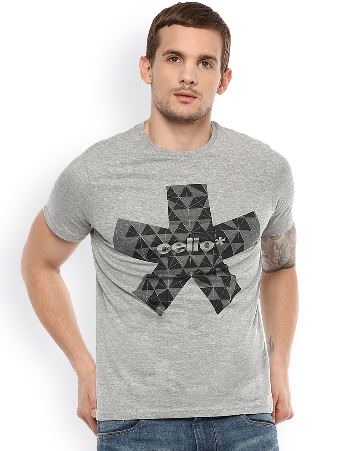 

Celio Men Grey Printed Round Neck T-shirt