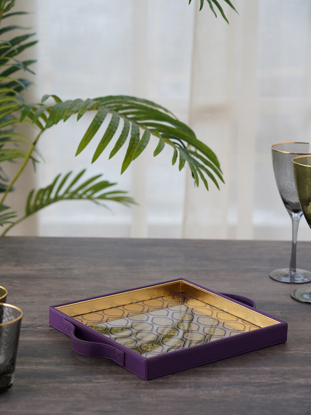 

Pure Home and Living Purple & Golden Printed Rectangular Serving Tray