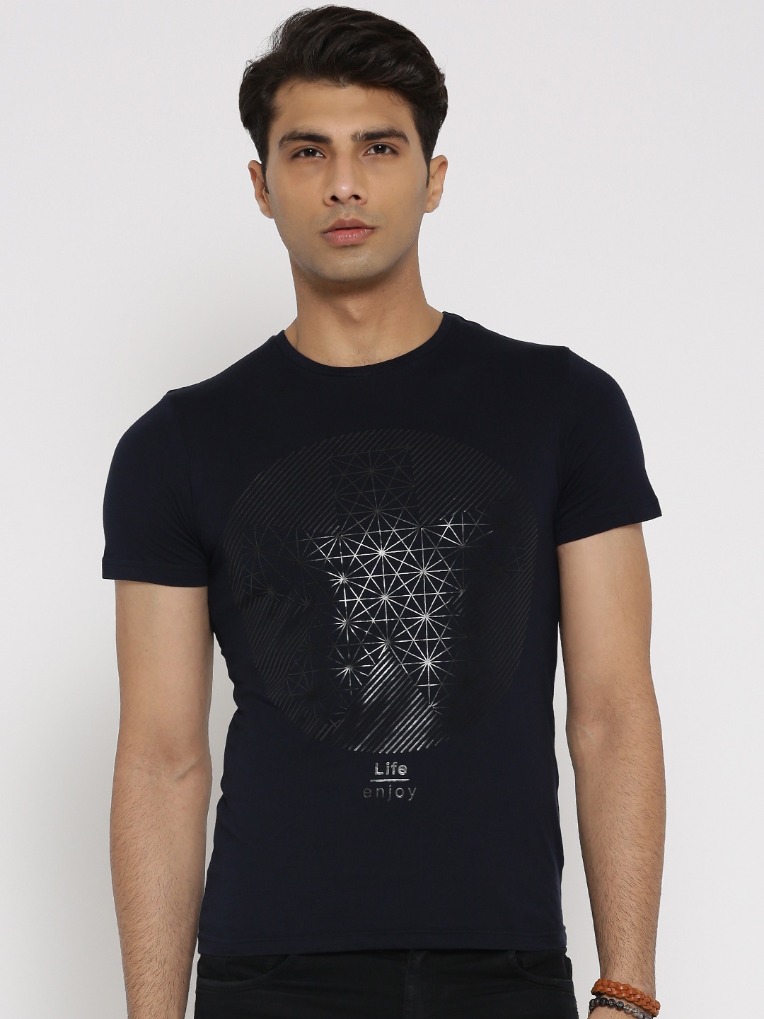 

Celio Men Black Printed Round Neck Pure Cotton T-shirt