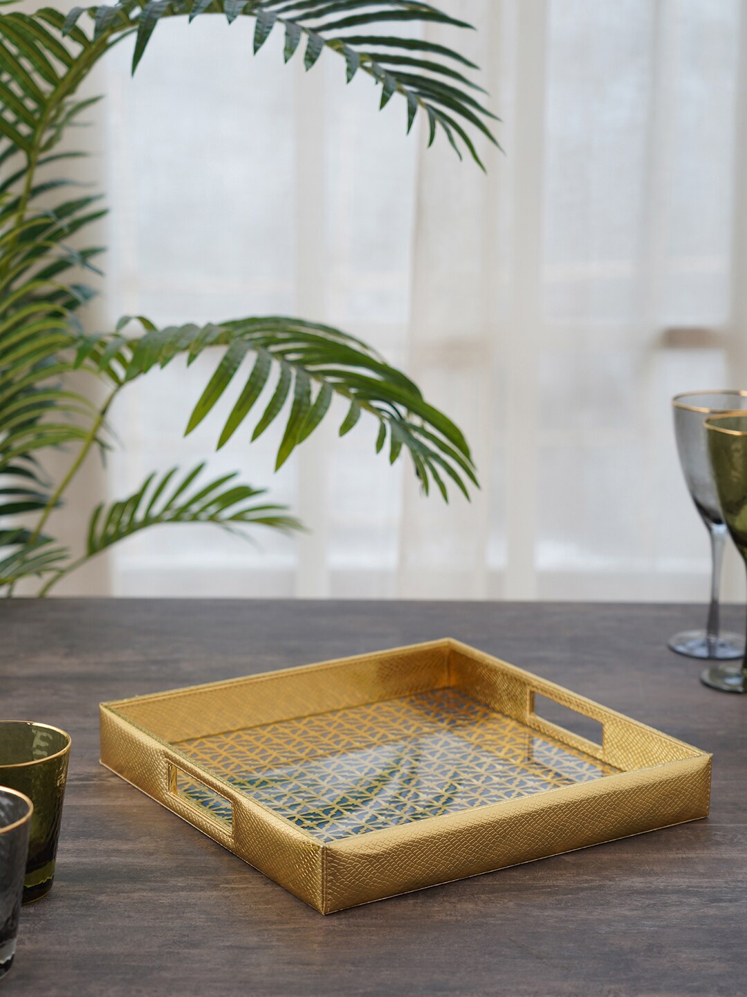 

Pure Home and Living Blue Square Serving Tray, Gold
