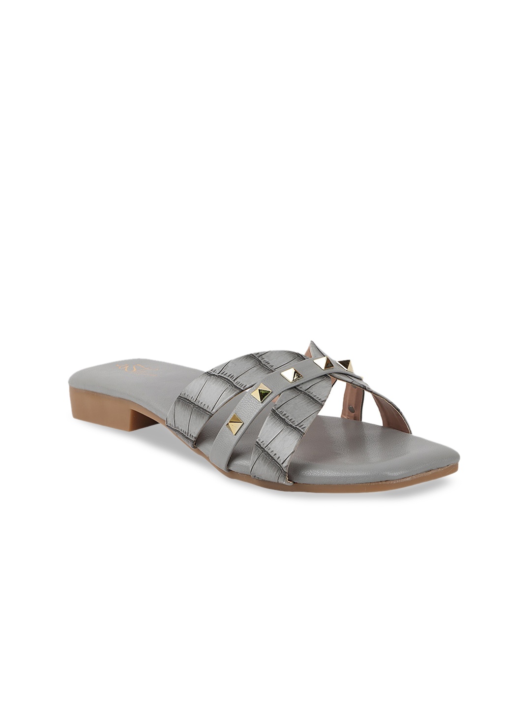 

THE WHITE POLE Women Grey Embellished Open Toe Flats