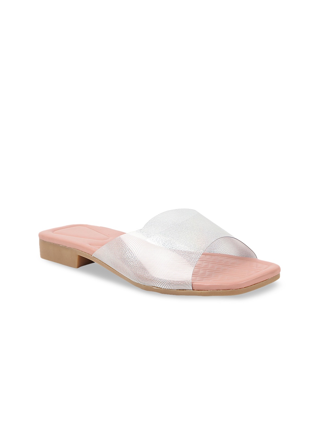 

THE WHITE POLE Women Pink Textured Ethnic Open Toe Flats