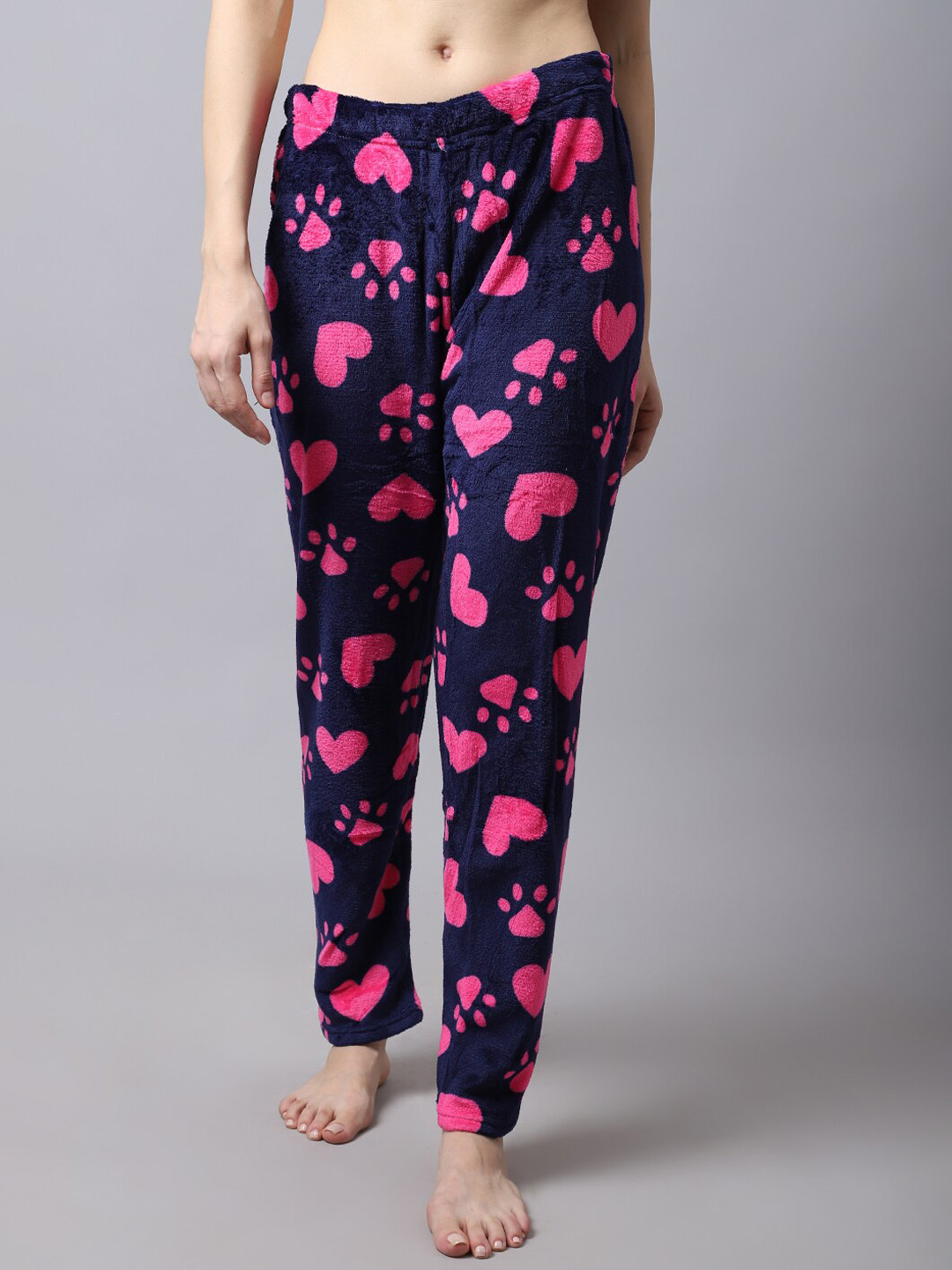 

TAG 7 Women Navy Blue & Pink Printed Fur Winter Lounge Pants