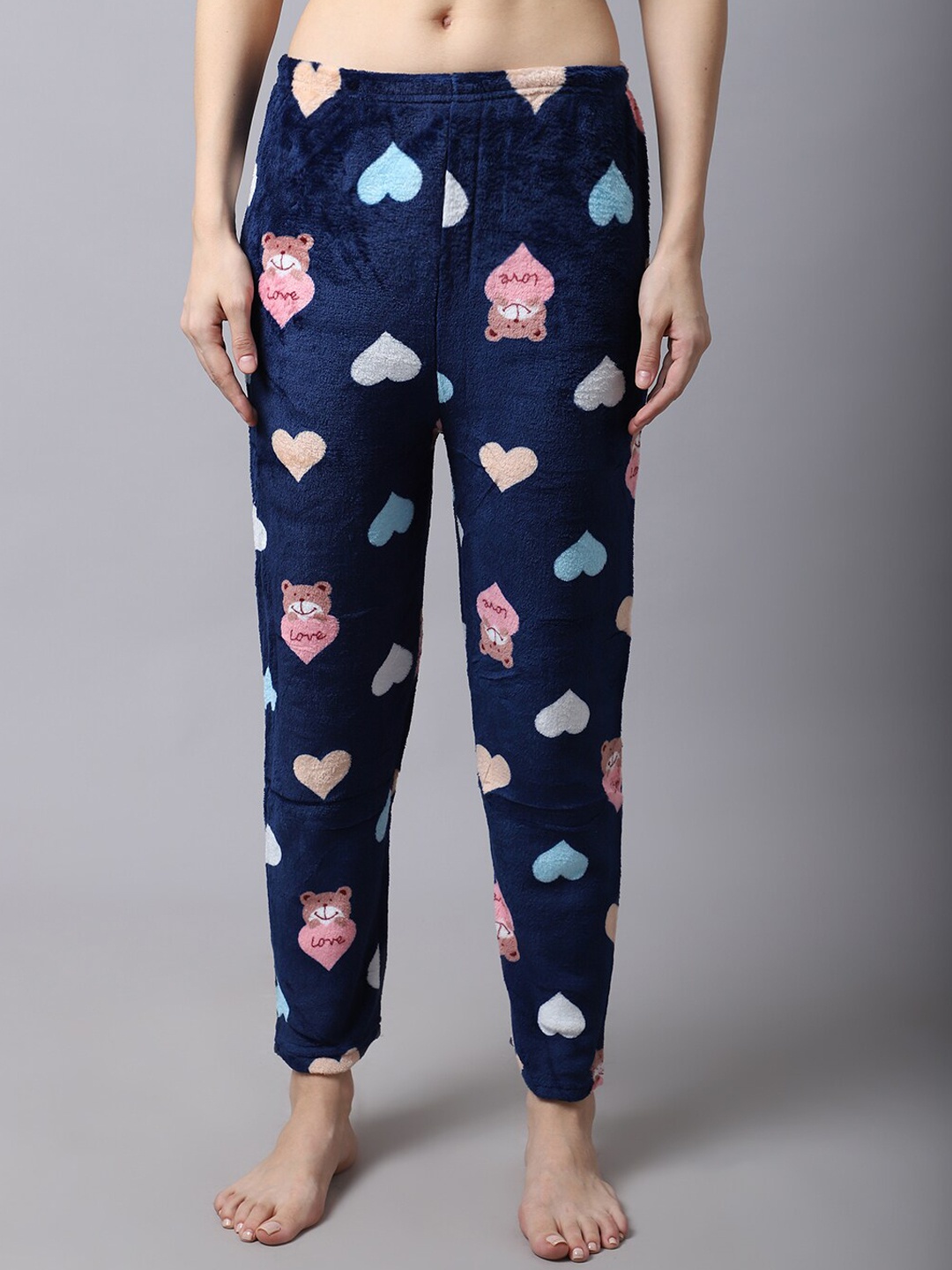 

TAG 7 Women Navy Blue Printed Fur Winter Lounge Pants