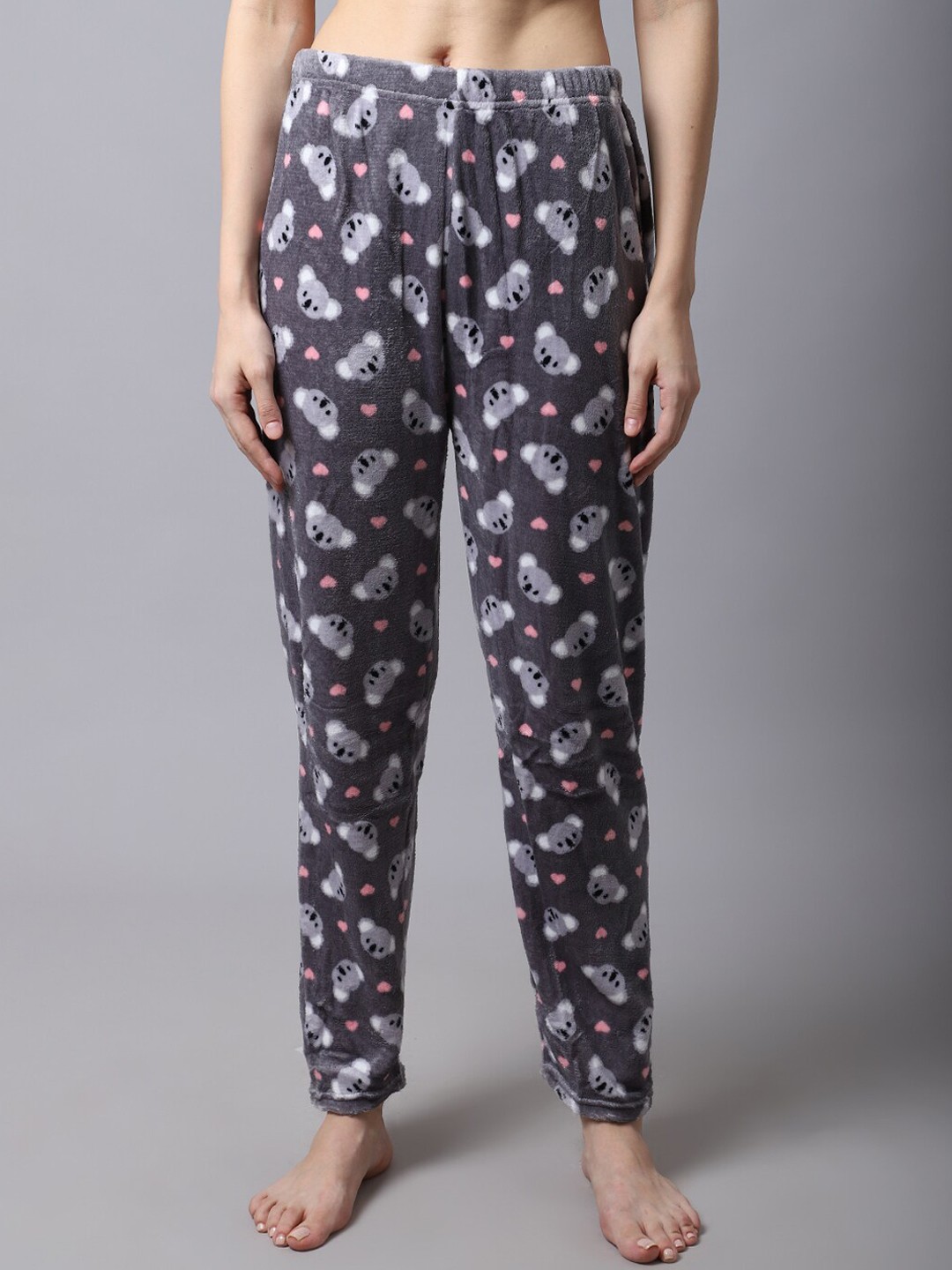 

TAG 7 Women Pink & Grey Printed Fur Winter Lounge Pants