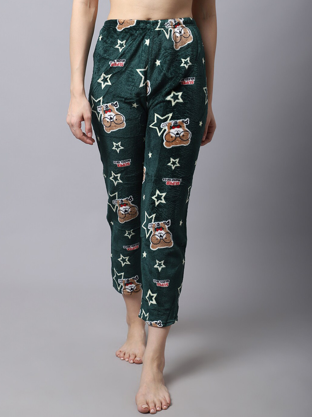 

TAG 7 Women Green & Brown Printed Fur Winter Lounge Pants