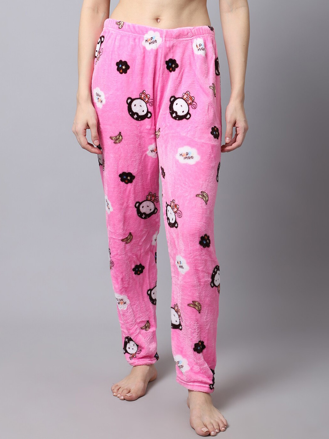 

TAG 7 Women Pink & White Printed Fur Winter Lounge Pants