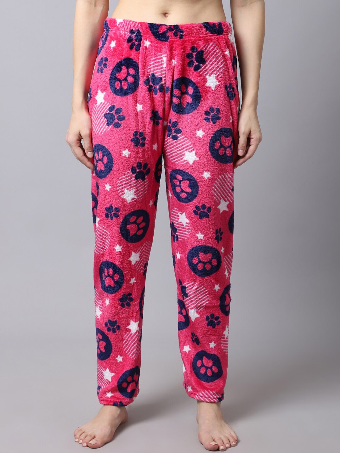 

TAG 7 Women Pink & White Printed Fur Winter Lounge Pants