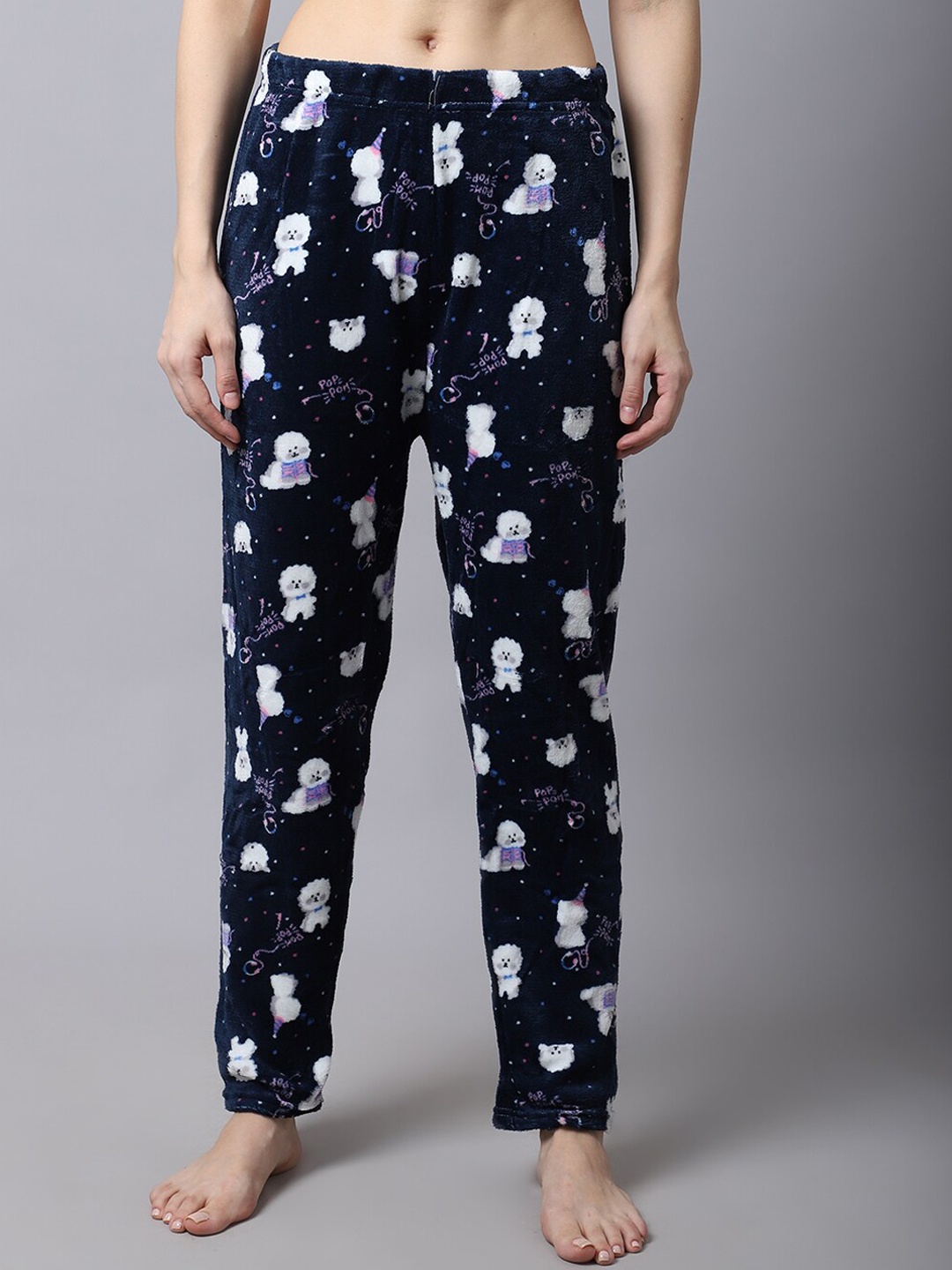 

TAG 7 Women Navy Blue & White Printed Lounge Pants