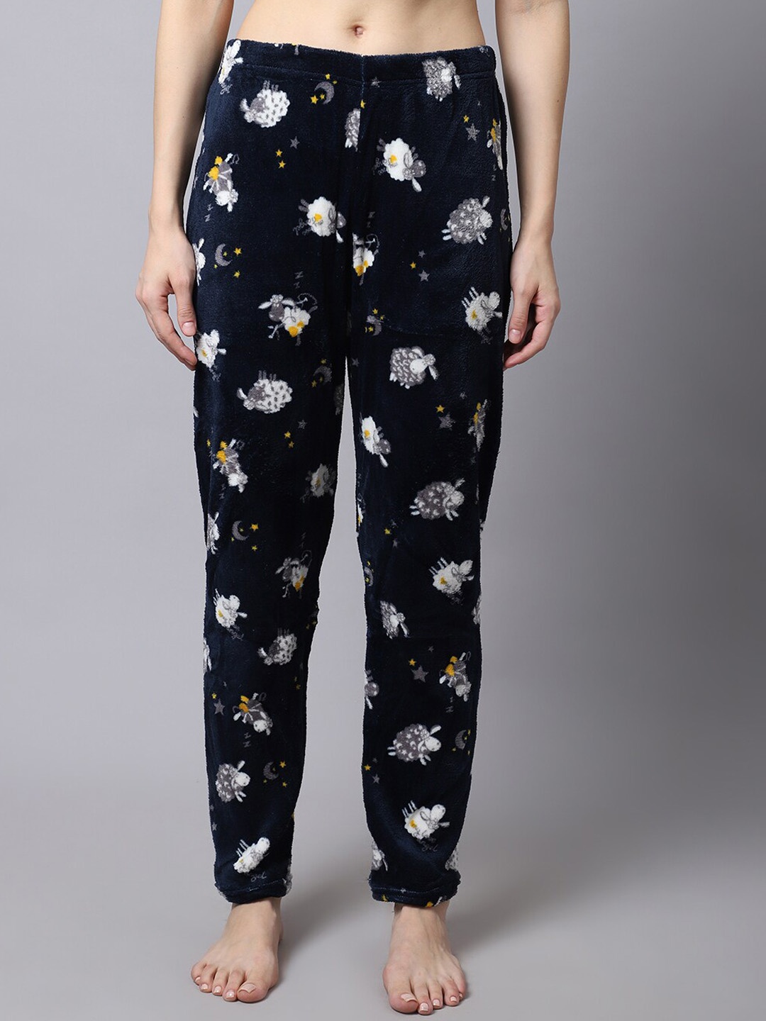 

TAG 7 Women Navy Blue Printed Fur Winter Lounge Pants