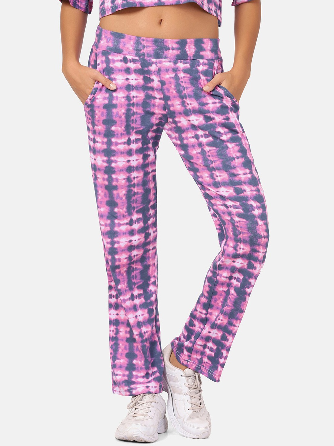 Aesthetic Bodies Women Pink Tie & Dye Cotton Track Pants