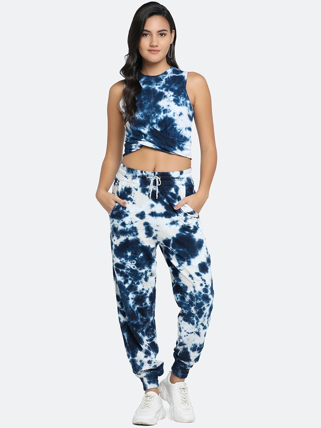 

Aesthetic Bodies Women Navy Blue Tie Dye Pure Cotton Co-Ords