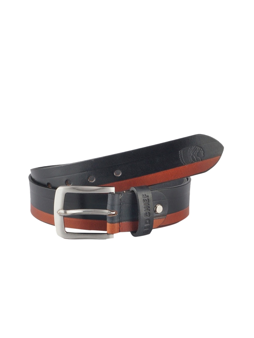 

Red Chief Men Black Leather Colorblocked Belt