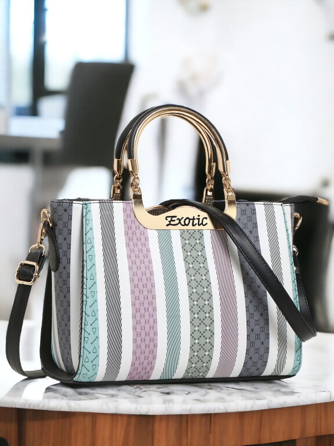 

Exotic Black PU Structured Shoulder Bag with Cut Work
