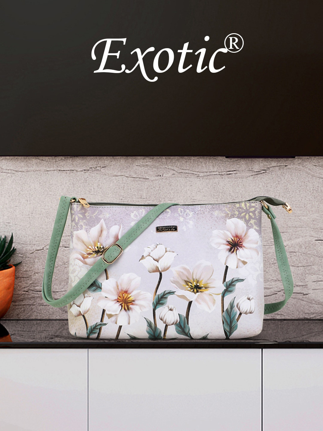 

Exotic White Floral Printed PU Shopper Sling Bag