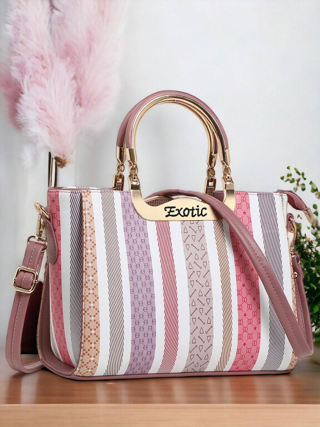 

Exotic Pink Printed PU Oversized Structured Satchel