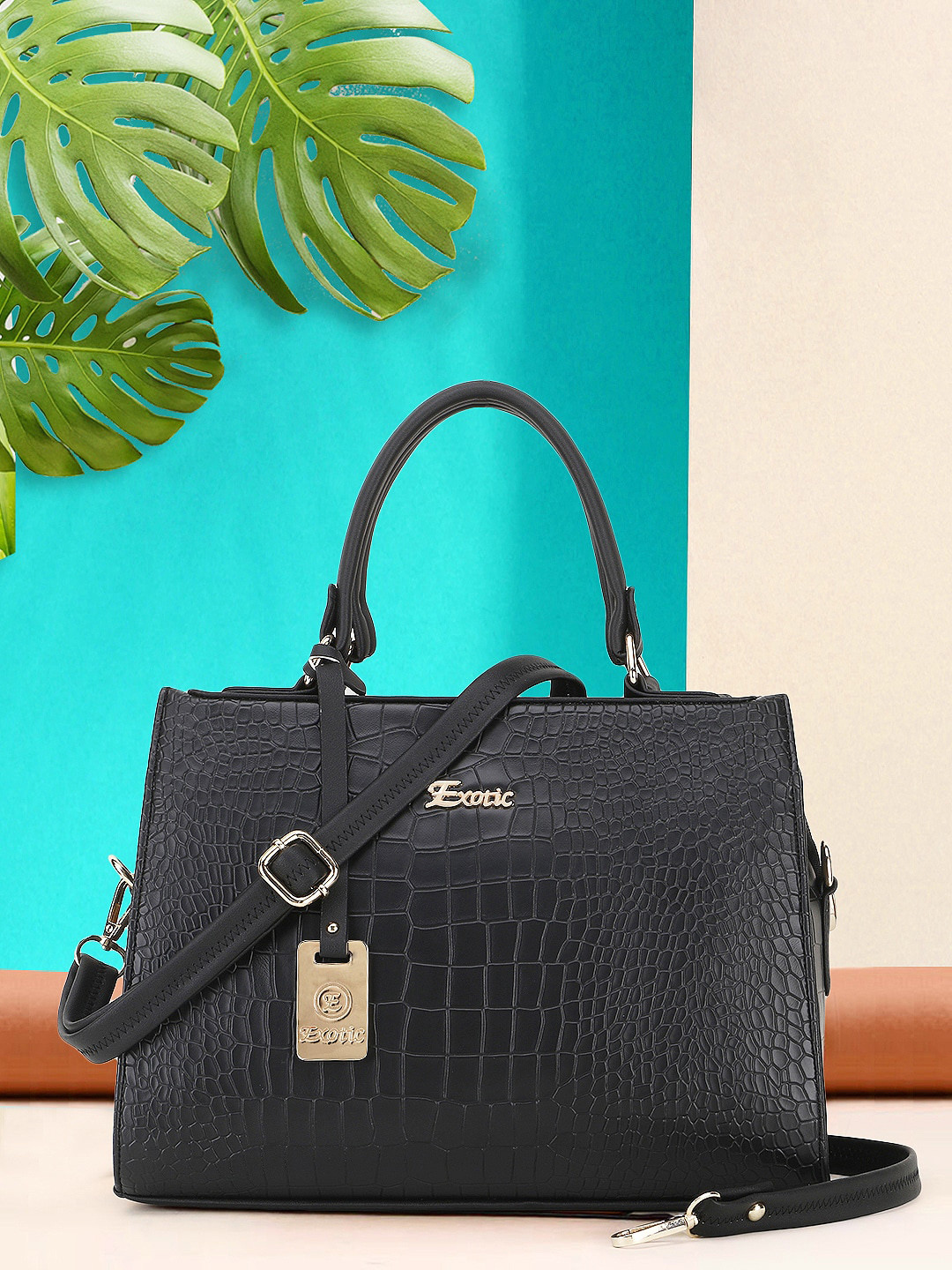 

Exotic Black Textured PU Structured Satchel