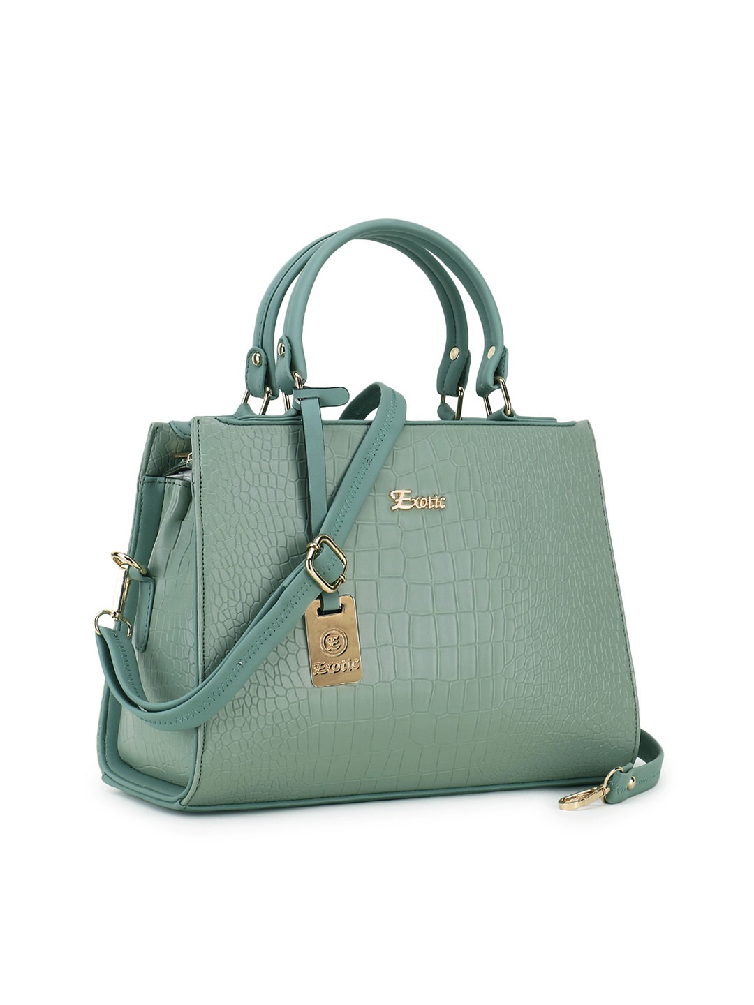 

Exotic Green Textured PU Structured Handheld Bag
