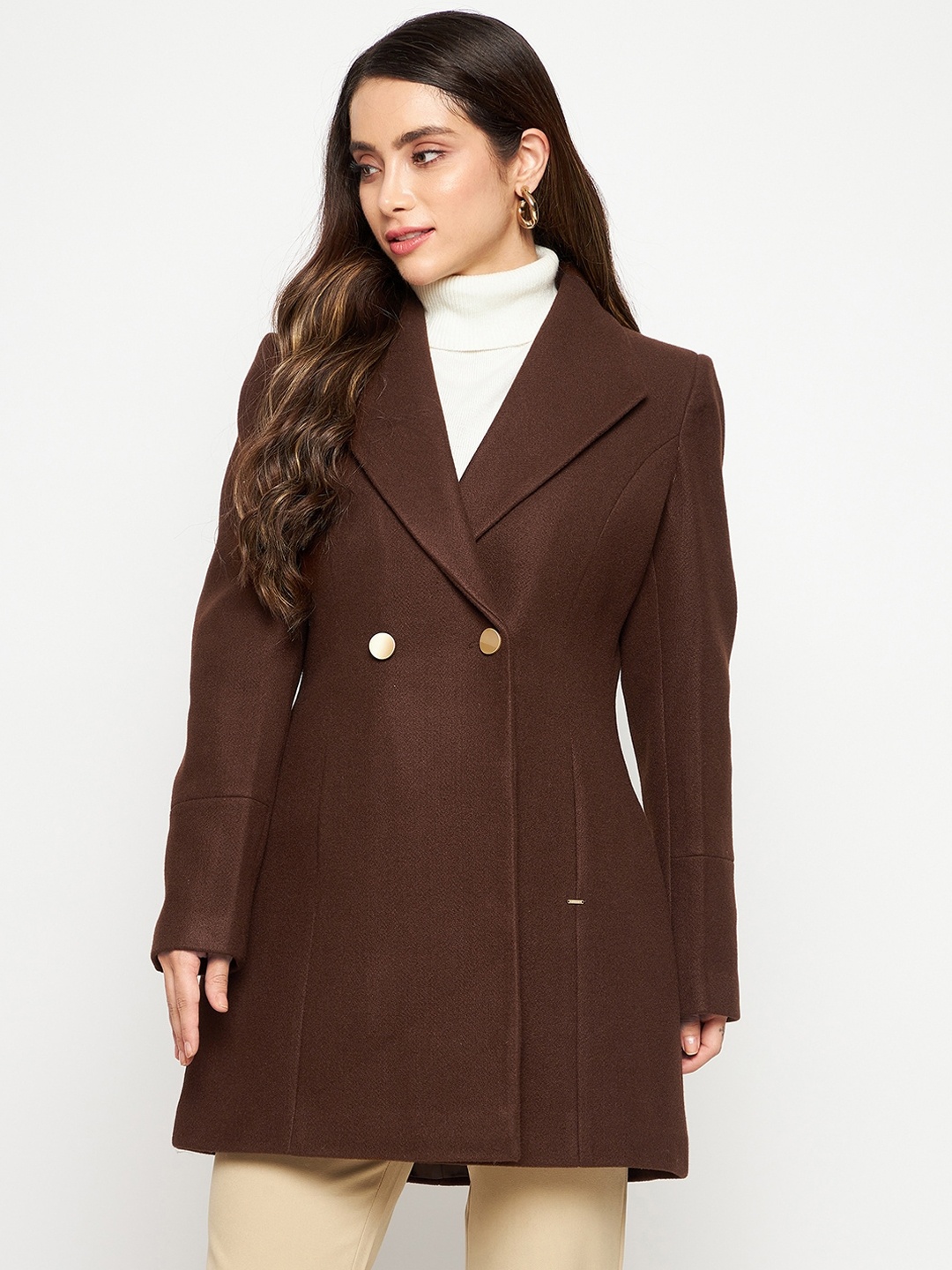 

Okane Women Coffee Brown Solid Single Breasted Overcoat