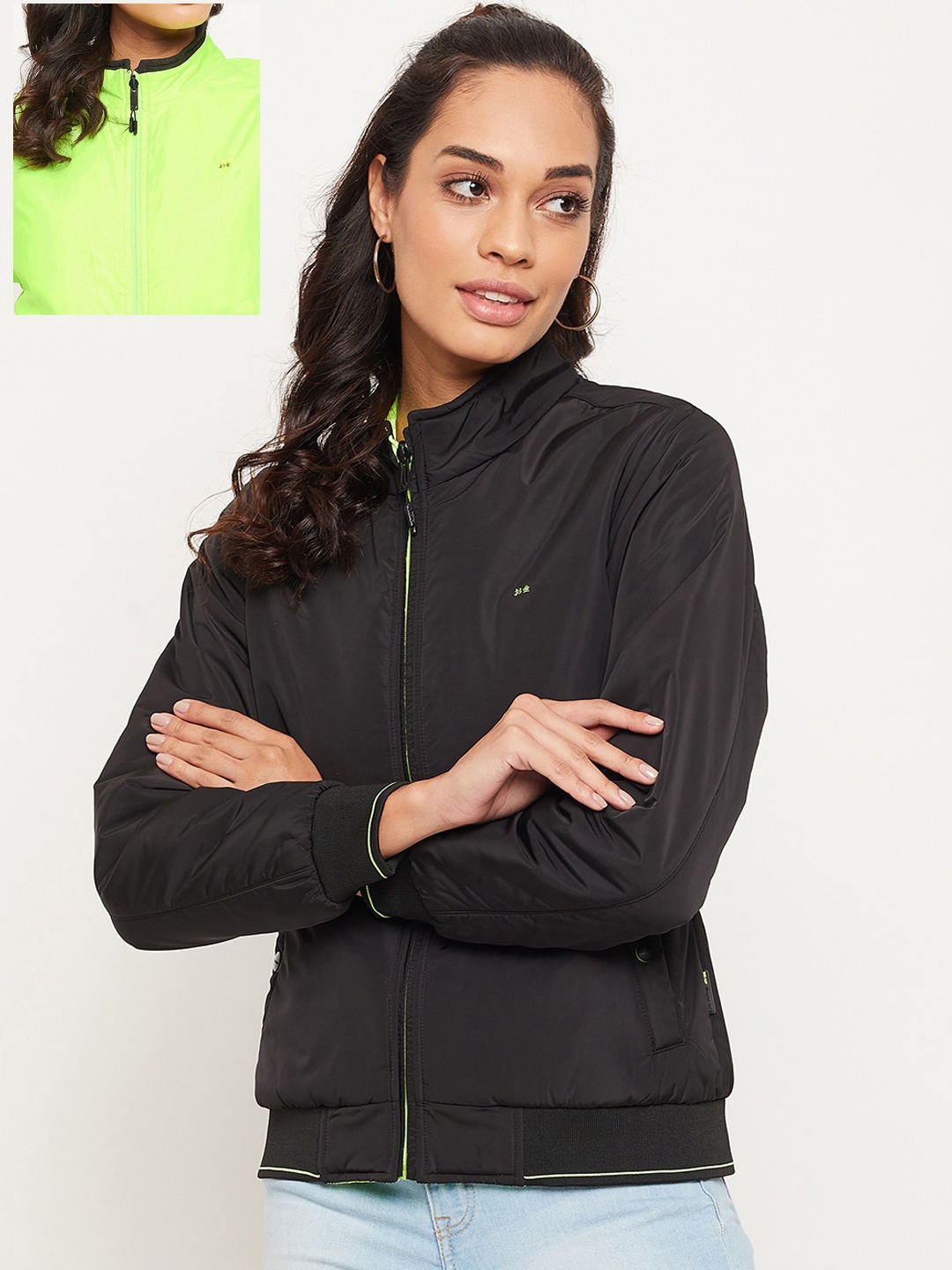 

Okane Women Black Lime Green Reversible Tailored Jacket
