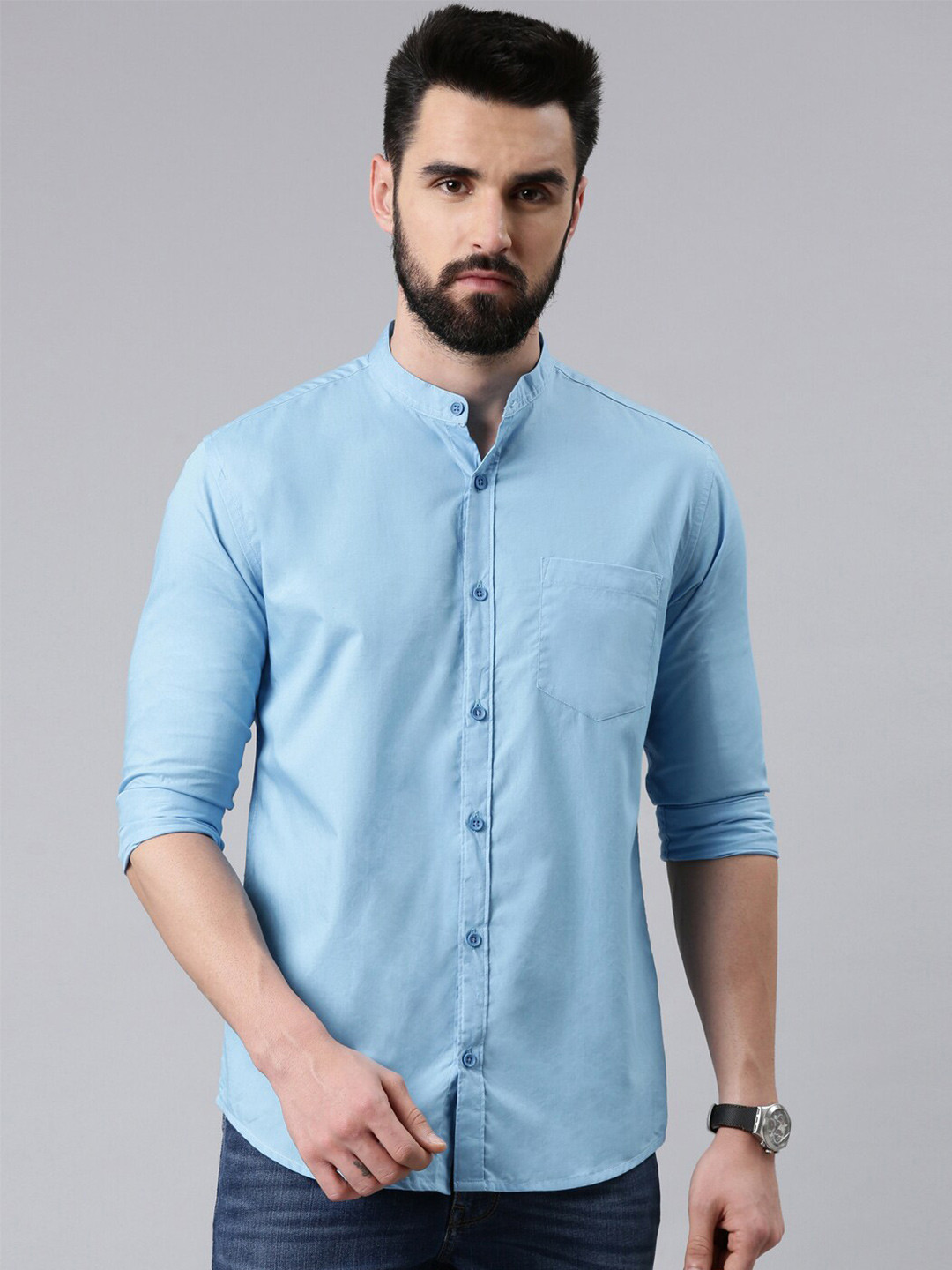 

Kryptic Men Blue Smart Cotton Casual Shirt