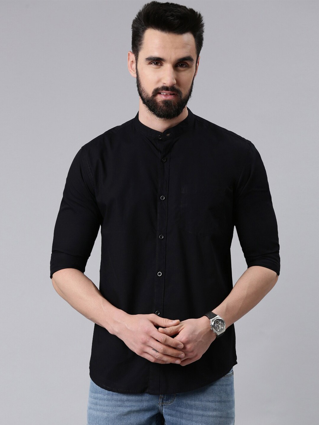 

Kryptic Men Black Smart Cotton Casual Shirt