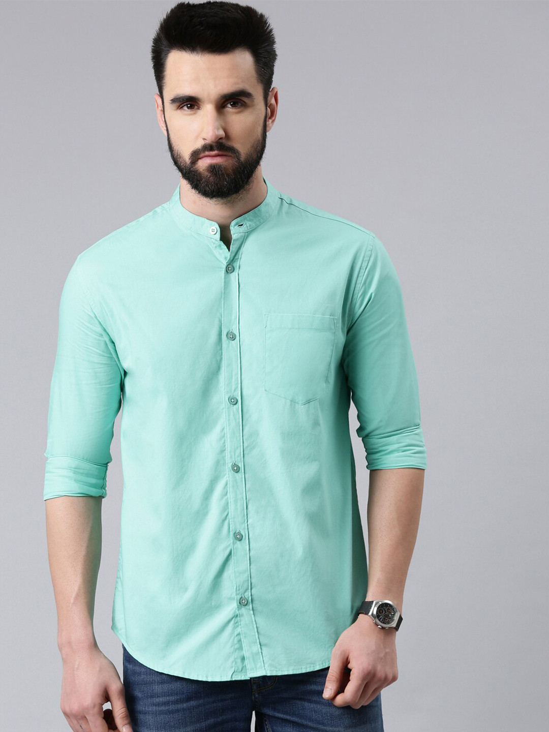 

Kryptic Men Green Smart Cotton Casual Shirt