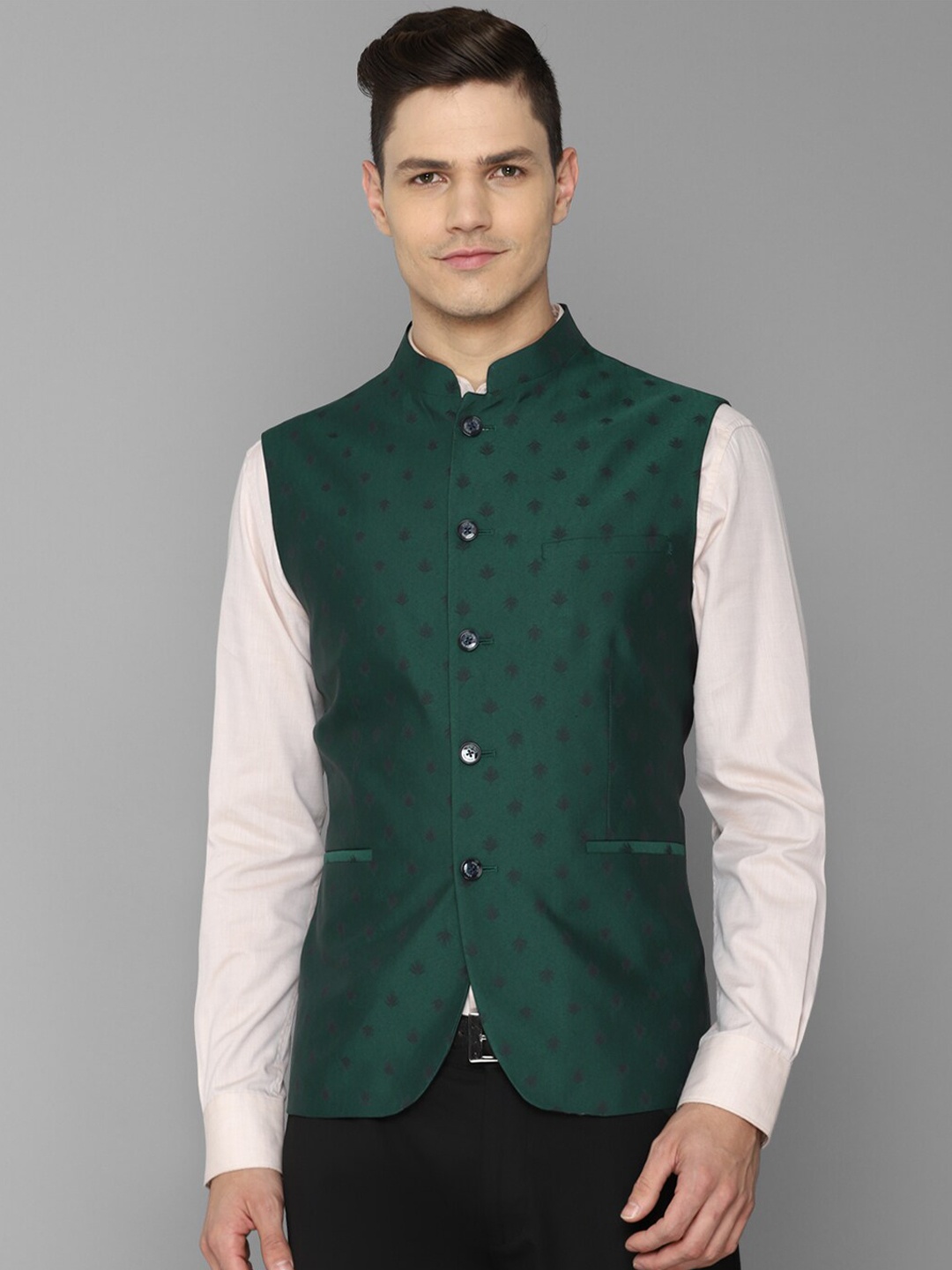 

Allen Solly Men Green Printed Nehru Jacket