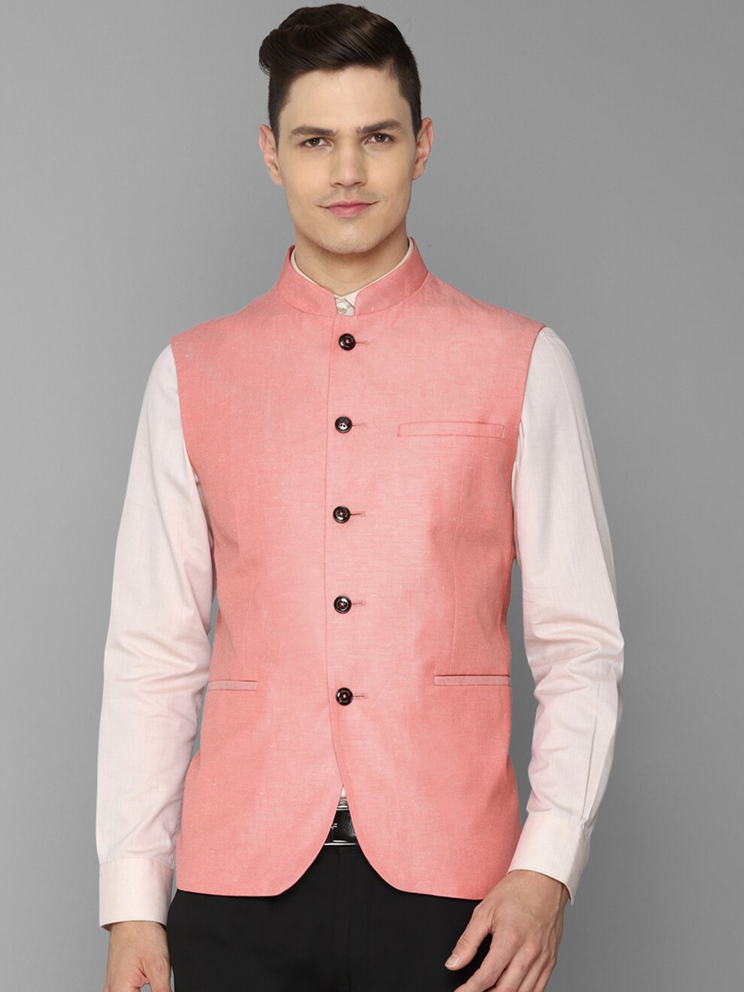 

Allen Solly Men Pink Solid Woven Nehru Jacket