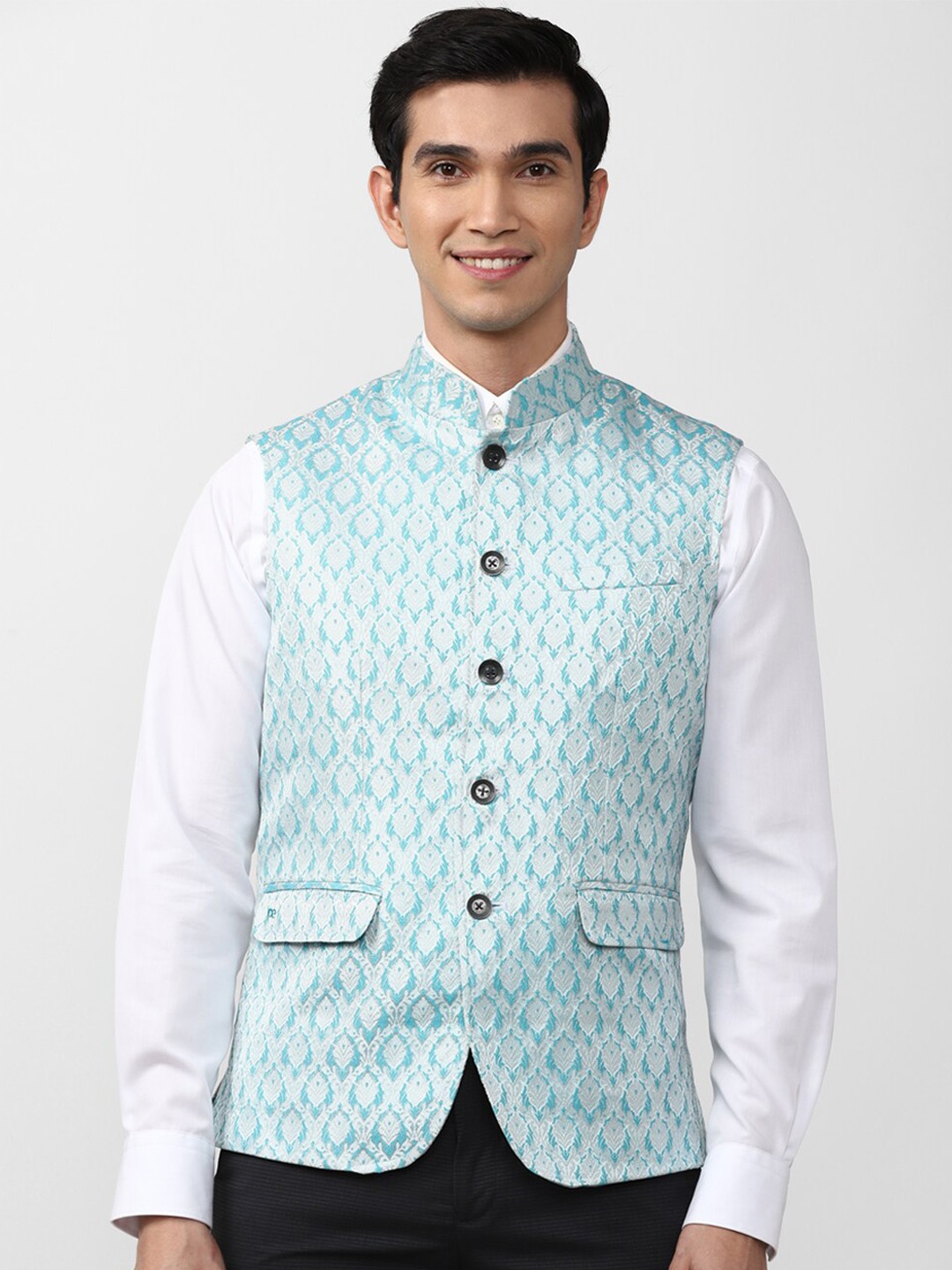 

Peter England Elite Men Blue Printed Nehru Jacket