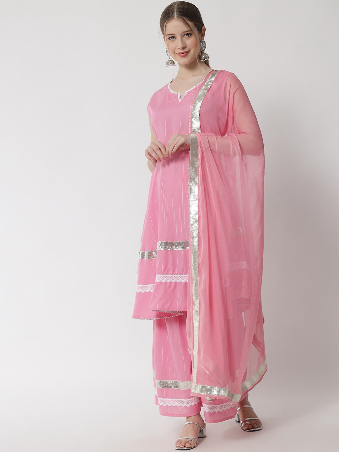 

IkDaiya Women Empire Kurti with Sharara & With Dupatta, Pink