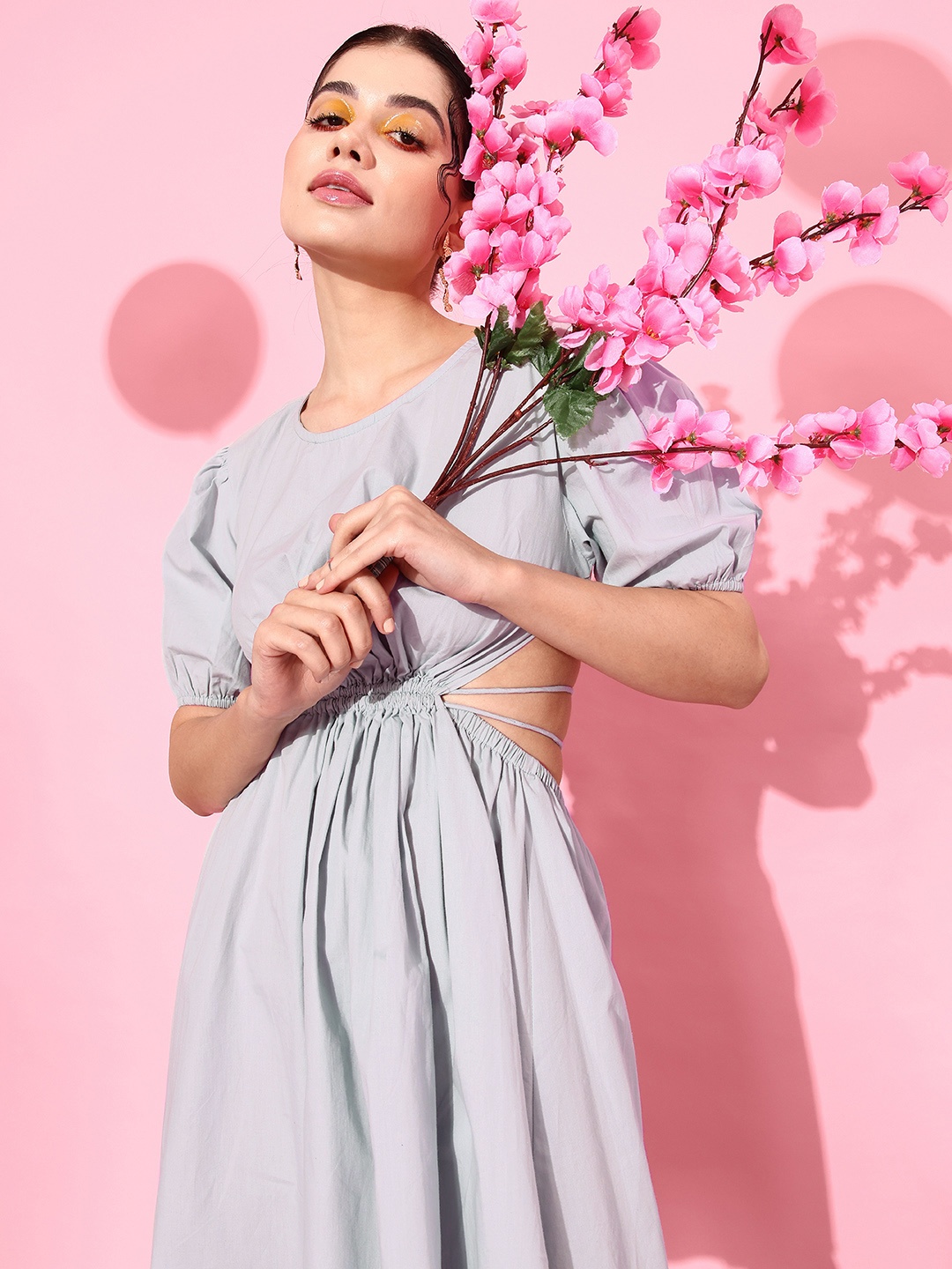

StyleCast Solid Fit & Flared Dress With Cut-Out Details, Grey