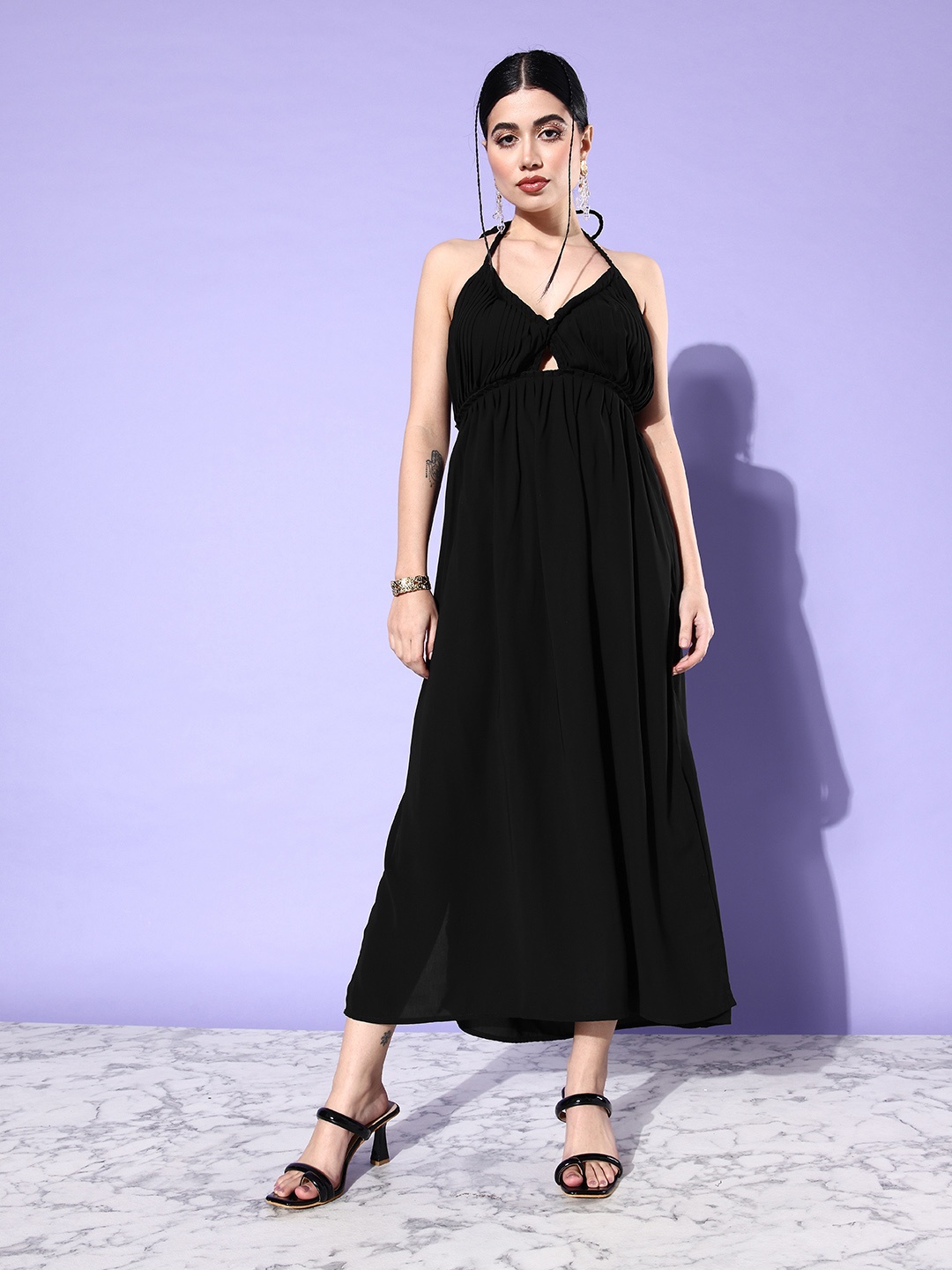 

StyleCast Halter Neck Crepe Empire Maxi Dress, Black