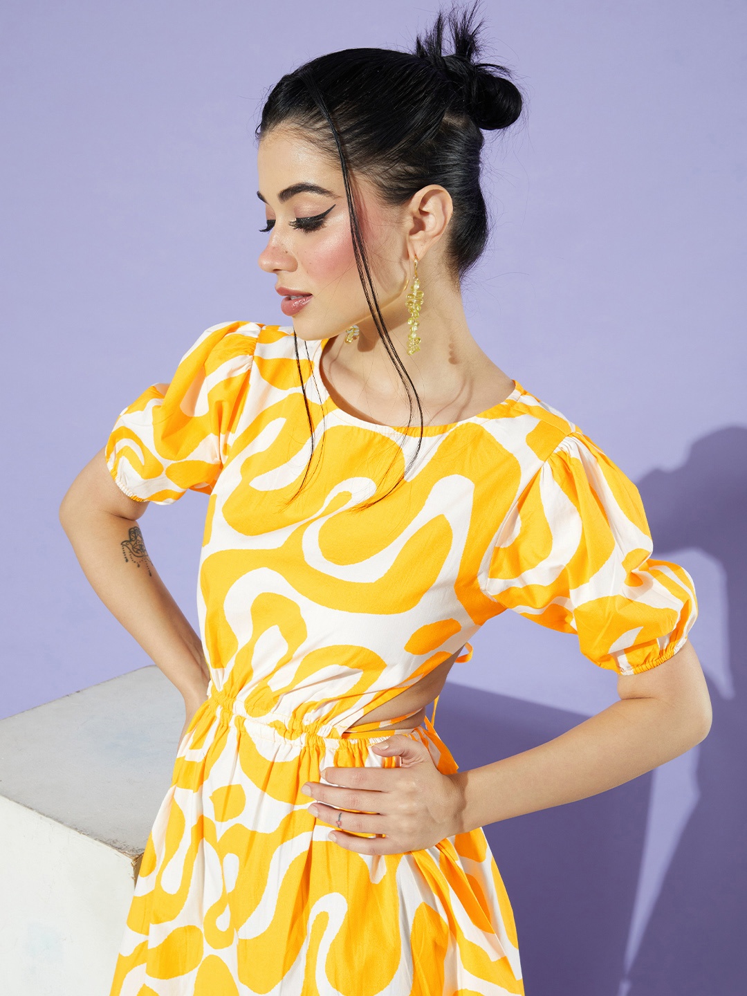 

StyleCast Abstract Print Fit & Flared Pure Cotton Dress, Yellow