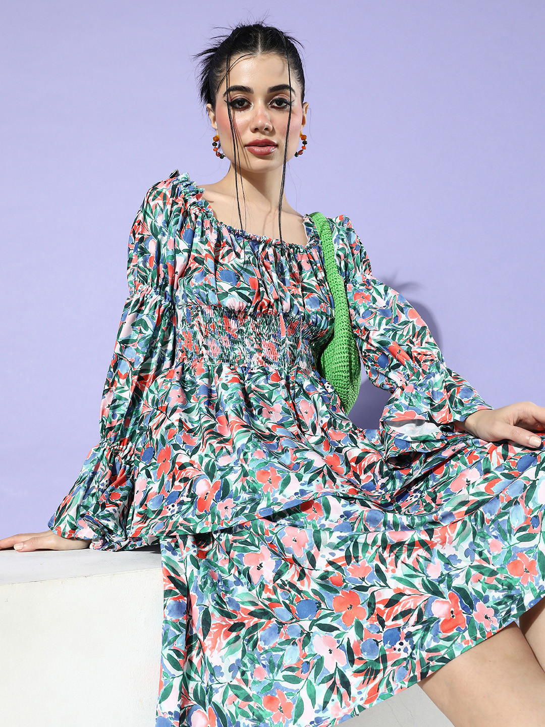 

StyleCast Floral Tired Empire Dress With Smocked Detail, Multi