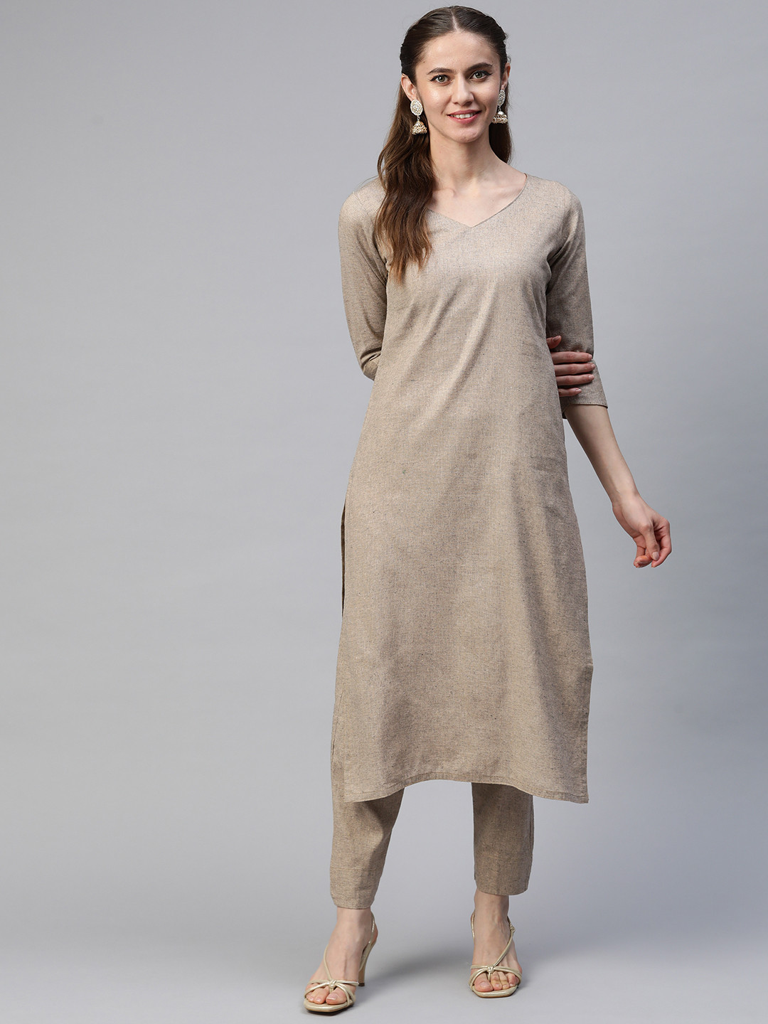 

SHADES OF FAASHION Women Chikankari Pure Cotton Kurta with Trousers, Brown