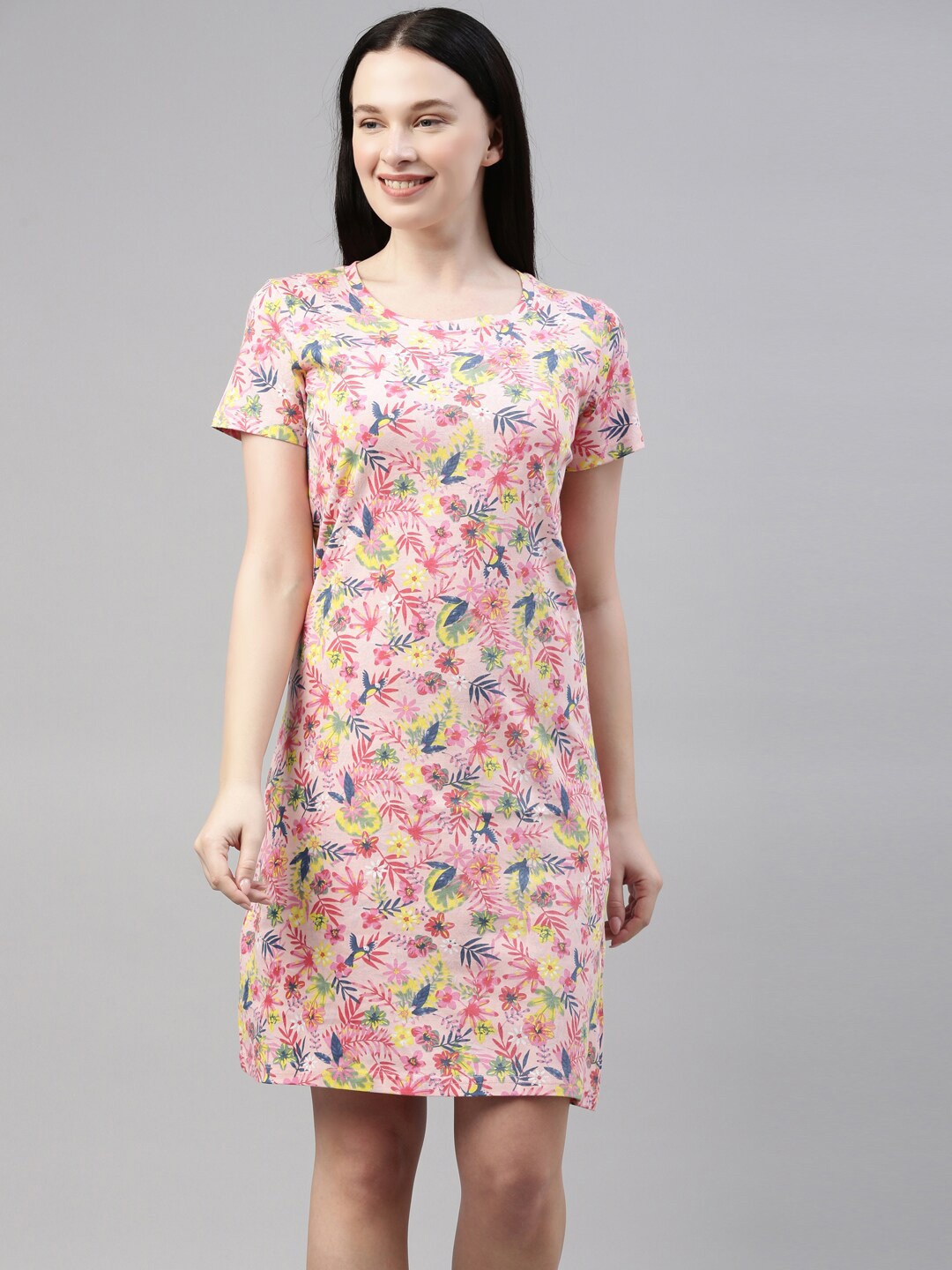 

Kryptic Women Pink Printed Pure Cotton Nightdress