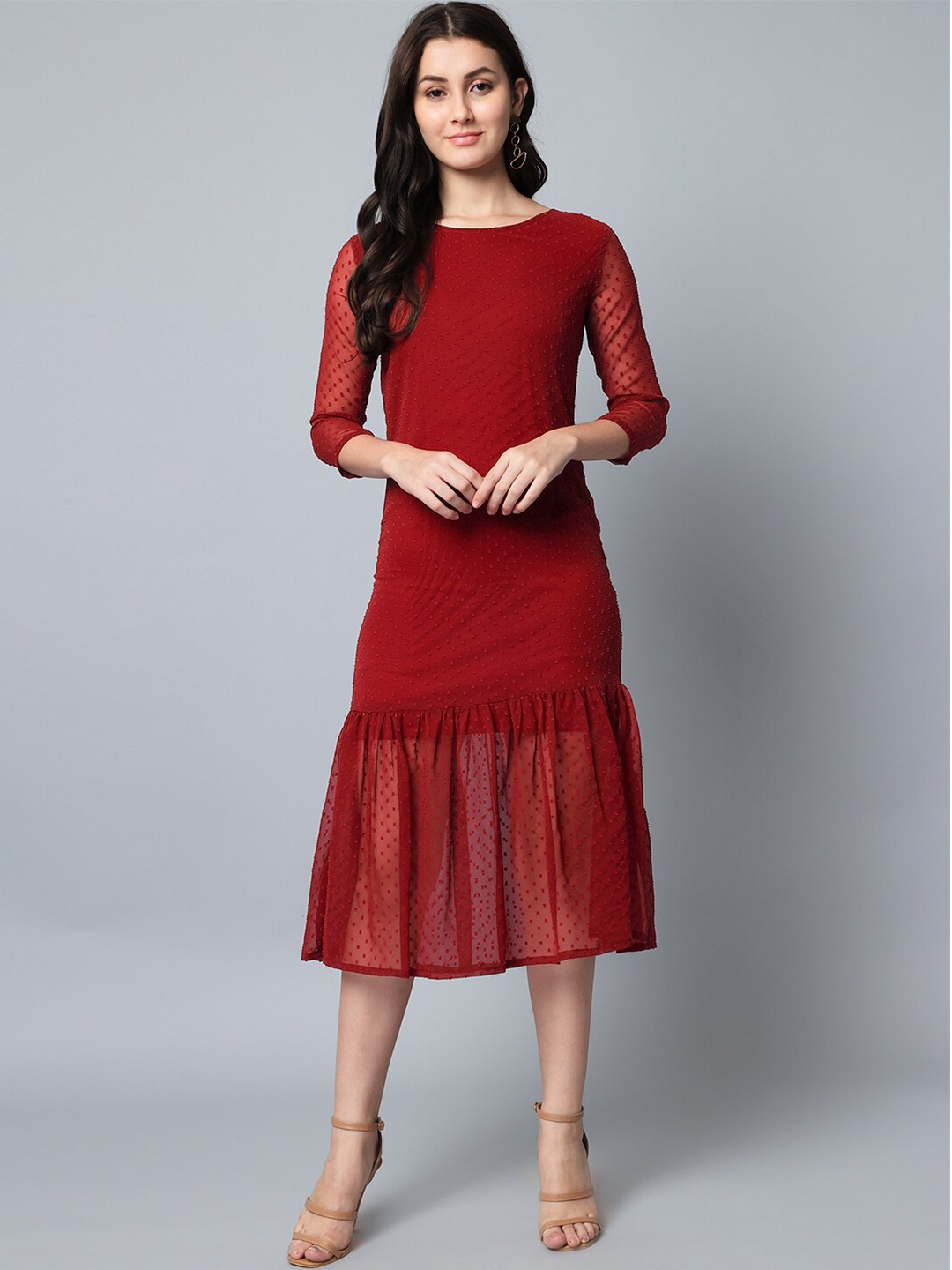 

HELLO DESIGN Women Red Georgette Midi Dress