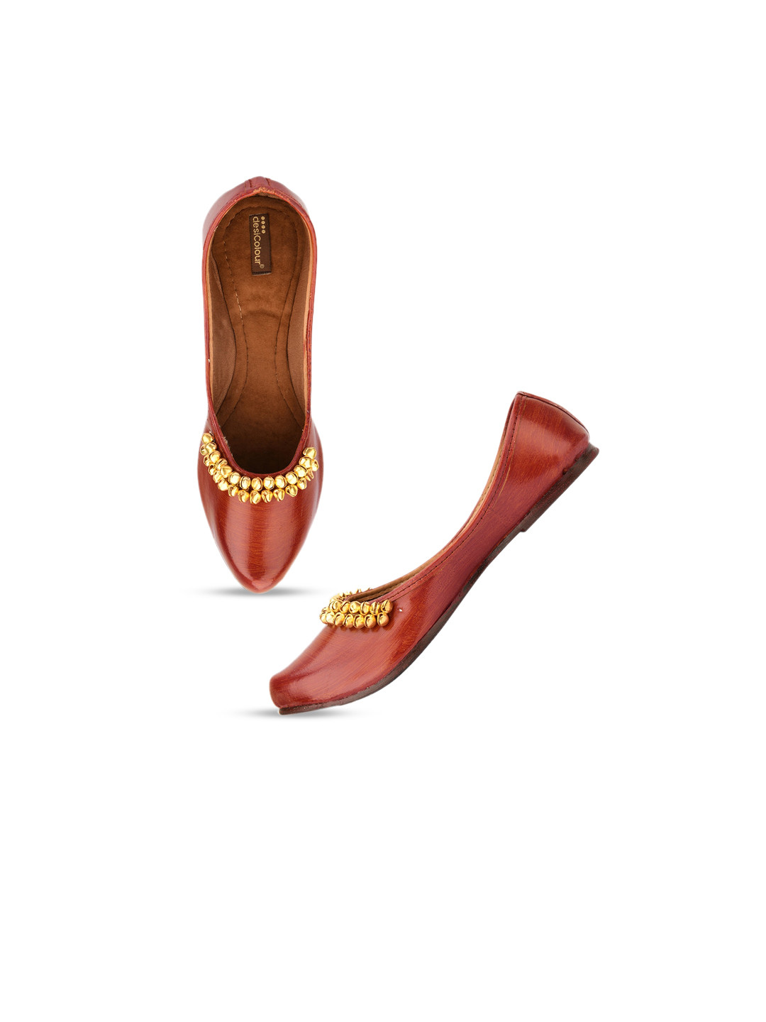 

DESI COLOUR Women Embellished Ethnic Mojaris Flats, Brown