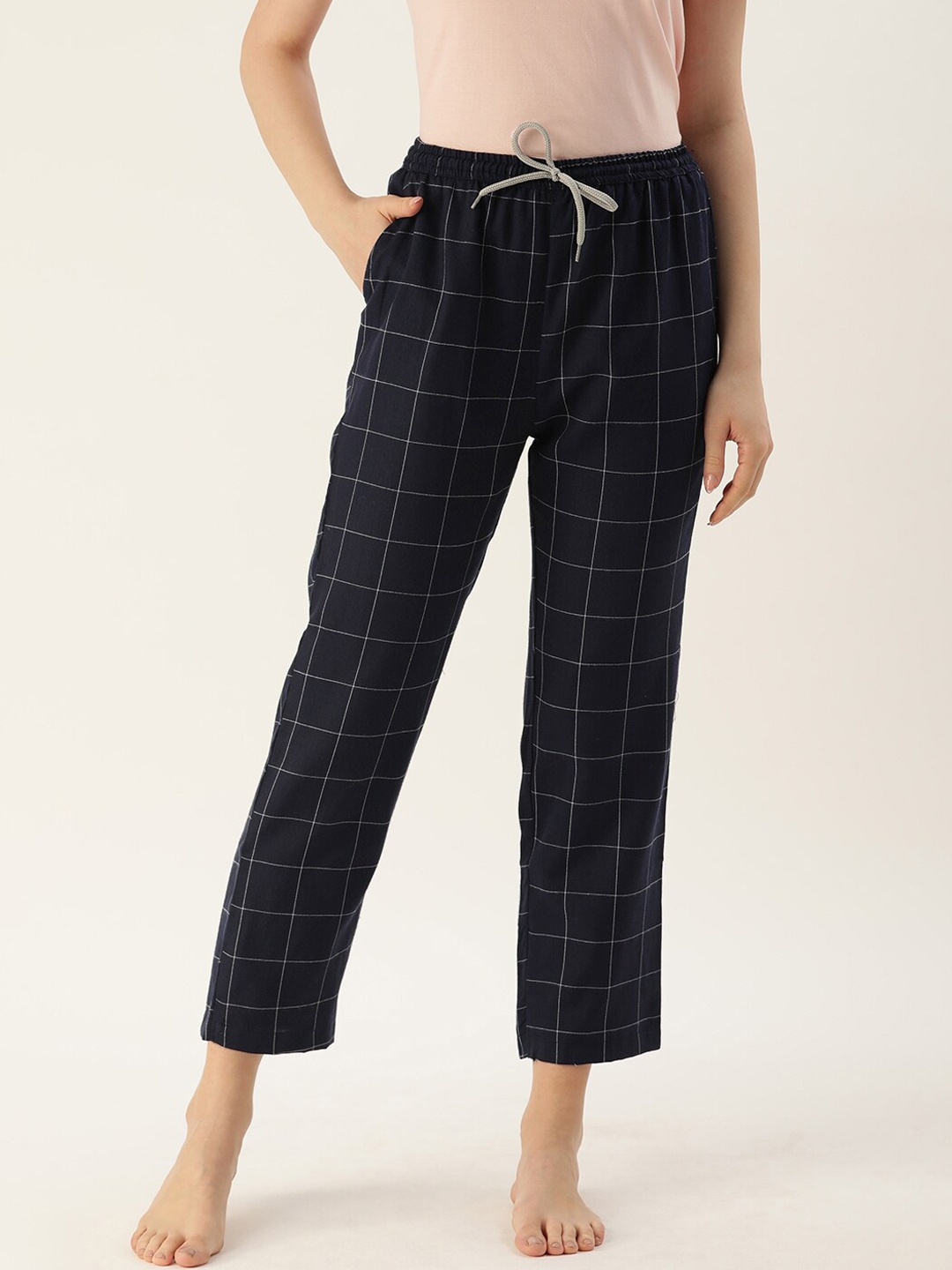 

Kryptic Women Navy Blue & White Checked Lounge Pants