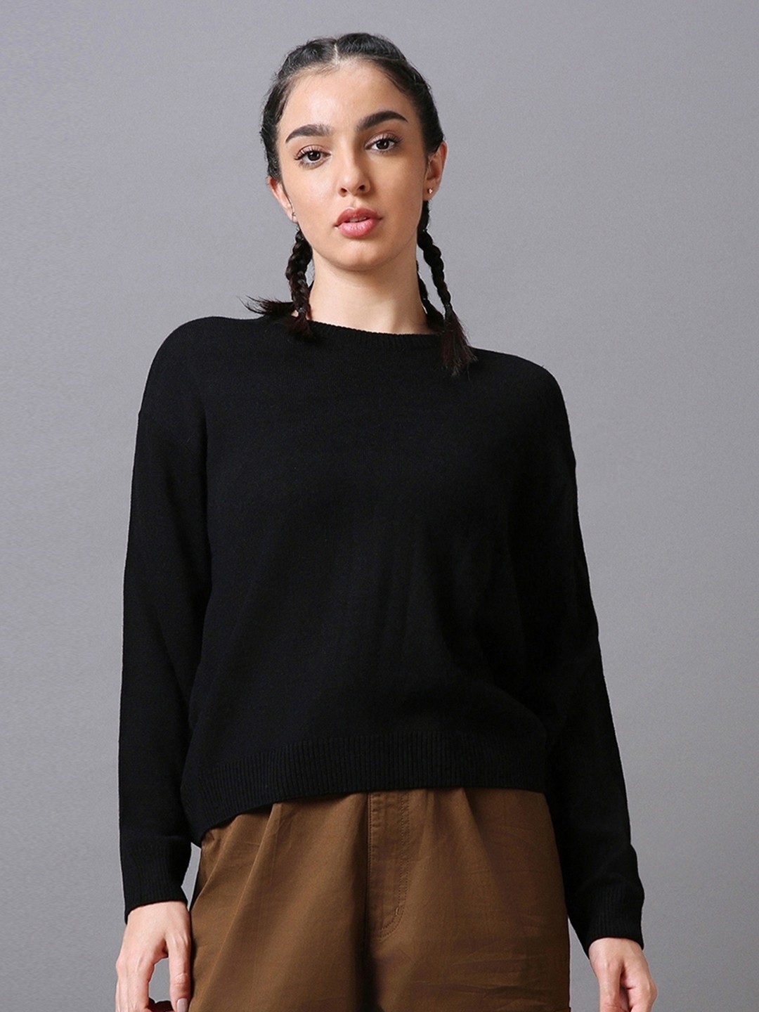 

Bewakoof Women Acrylic Pullover Sweater, Black
