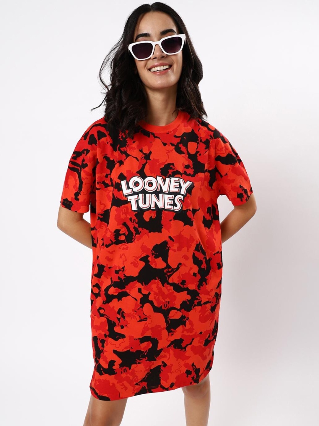 

Bewakoof Women Orange Printed T-shirt Dress