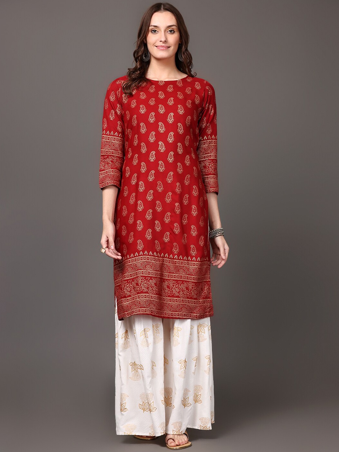 

SURHI Women Ethnic Motifs Printed Kurta with Trousers, Maroon