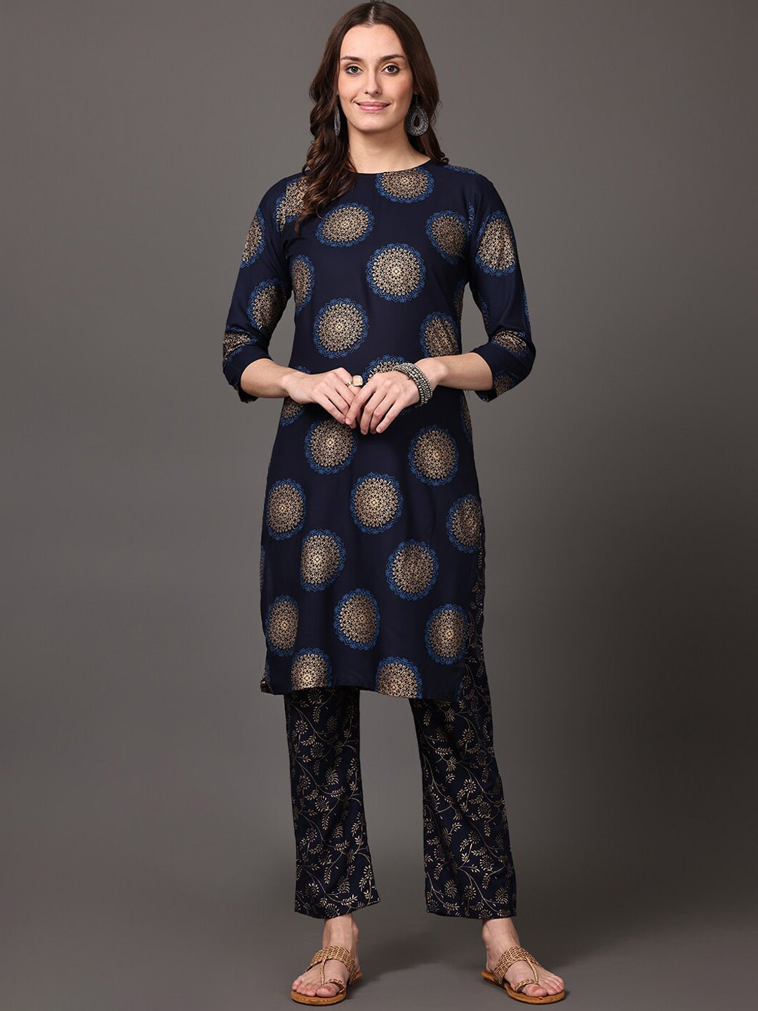 

SURHI Women Blue Ethnic Motifs Panelled Kurta with Trousers