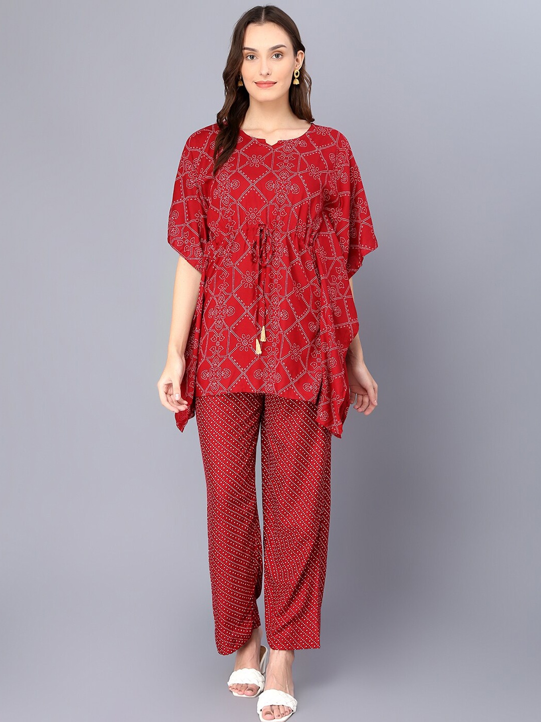 

SURHI Women Ethnic Motifs Printed Kurta with Palazzos, Maroon