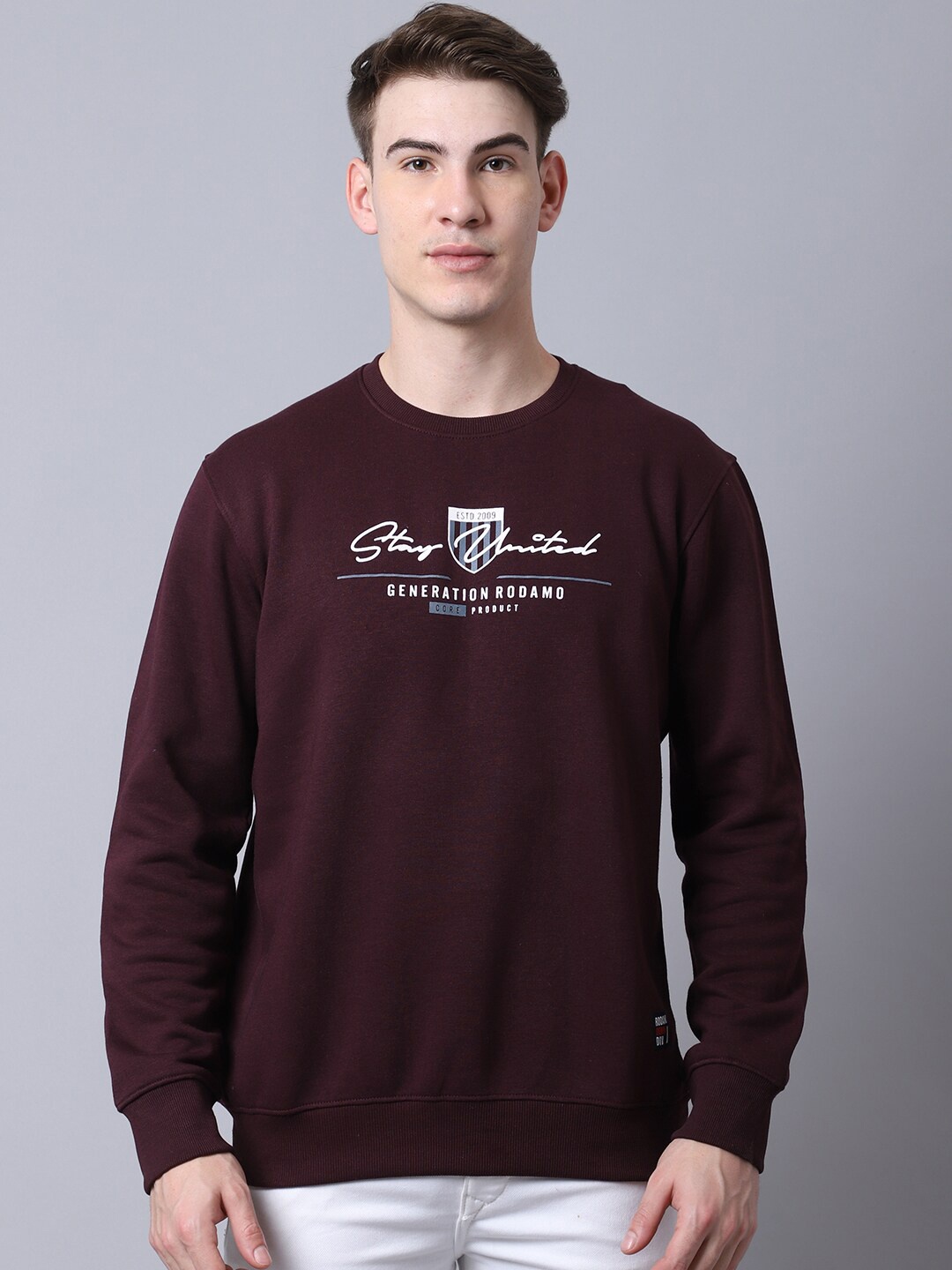 

Rodamo Men Maroon Printed Sweatshirt